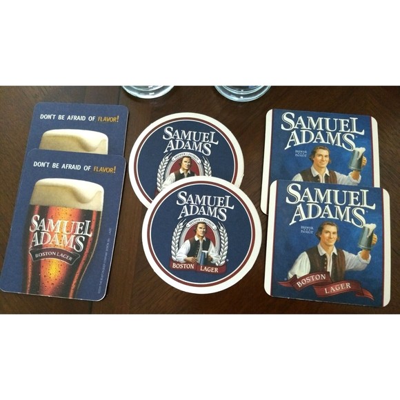 2 SAM ADAMS BOSTON LAGER Perfect Pint Sensory Beer Glasses & 6 Vintage Coasters - Picture 3 of 16